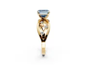 Solitaire Engagement Ring Setting for Fancy Blue Asscher Cut Center with Criss-Cross Accent Band and Prong Head in Yellow Gold