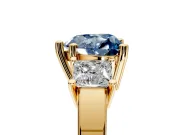3 Stone Engagement Ring Setting for Fancy Blue Heart-Shaped Center with Matching Side Accents and Prong Head in Yellow Gold