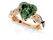 Solitaire Engagement Ring Setting for Fancy Green Heart-Shaped Center with Accented Twist Band and Leaf Prong Head in Rose Gold