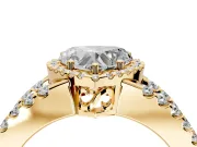 Halo Engagement Ring Setting for Heart-Shaped Center with Wide-Open Pave Split Shank and Prong Head in Yellow Gold