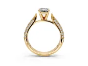 Solitaire Engagement Ring Setting for Emerald Cut Center with Multi-Row Accents and Prong Head in Yellow Gold