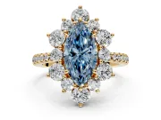 Floral Halo Engagement Ring Setting for Fancy Blue Marquise Center with Pave Accents and Prong Head in Yellow Gold