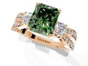 3 Stone Engagement Ring Setting for Fancy Green Radiant Cut Center with Pave Twist Band and Prong Head in Rose Gold
