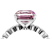 Solitaire Engagement Ring Setting for Fancy Pink Asscher Cut Center with Bezel-Dot Beaded Band and Prong Head in Sterling Silver
