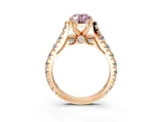Solitaire Engagement Ring Setting for Fancy Pink Oval Center with Pave Cathedral Shoulders and Prong Head in Rose Gold