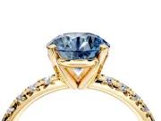 Solitaire Engagement Ring Setting for Fancy Blue Round Cut Center with Large Accents and Prong Head in Yellow Gold