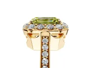 Floral Halo Engagement Ring Setting for Fancy Yellow Emerald Cut Center with Large Halo Accents and Prong Head in Yellow Gold