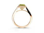 Halo Engagement Ring Setting for Fancy Yellow Asscher Cut Center with Narrowing Pave Band and Prong Head in Rose Gold