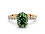 Solitaire Engagement Ring Setting for Fancy Green Oval Center with Band of Accents and Prong Head in Yellow Gold
