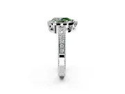 Milgrain Halo Engagement Ring Setting for Fancy Green Pear-Shaped Center with Wide Pave Band and Prong Head in Sterling Silver