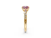 Solitaire Engagement Ring Setting for Fancy Pink Cushion Cut Center with Trailing Leaf Accent Band and Prong Head in Yellow Gold