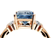 Solitaire Engagement Ring Setting for Fancy Blue Princess Cut Center with Grooved Bar Accent Band and Prong Head in Rose Gold