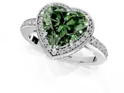 Halo Engagement Ring Setting for Fancy Green Heart-Shaped Center with Metal-Rimmed Halo, Pave Band and Prong Head in Platinum