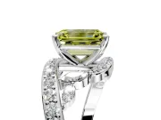 Solitaire Engagement Ring Setting for Fancy Yellow Emerald Cut Center with Pave Bypass Twist Band and Prong Head in Sterling Silver