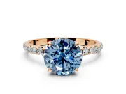 Solitaire Engagement Ring Setting for Fancy Blue Round Cut Center with Micro Pave Band and Prong Head in Rose Gold