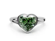 Solitaire Engagement Ring Setting for Fancy Green Heart-Shaped Center with V Split Shank and Bezel Head in Sterling Silver