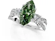 3 Stone Engagement Ring Setting for Fancy Green Marquise Center with Pave Twist Band and Prong Head in Platinum