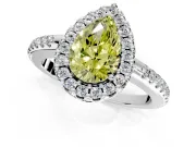 Pave Halo Engagement Ring Setting for Fancy Yellow Pear-Shaped Center with Single Row Pave Band and Prong Head in White Gold