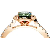 Floral Engagement Ring Setting for Fancy Green Emerald Cut Center with Pave Band and Floral Prong Head in Rose Gold