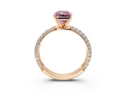Solitaire Engagement Ring Setting for Fancy Pink Radiant Cut Center with Domed Multi-Row Pave Band and Prong Head in Rose Gold