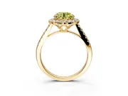 Halo Engagement Ring Setting for Fancy Yellow Round Cut Center with Raised Halo, Pave Band and Prong Head in Yellow Gold