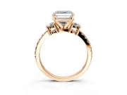 3 Stone Engagement Ring Setting for Asscher Cut Center with Round Cut Side Accents and Prong Head in Rose Gold