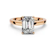 Solitaire Engagement Ring Setting for Emerald Cut Center with Basket Rail and Prong Head in Rose Gold