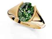 Tension Engagement Ring Setting for Fancy Green Oval Center with Wide Tapered Band and Tension Head in Yellow Gold
