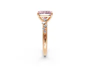 Solitaire Engagement Ring Setting for Fancy Pink Radiant Cut Center with Trailing Leaf Accent Band and Prong Head in Rose Gold