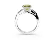 3 Stone Engagement Ring Setting for Fancy Yellow Princess Cut Center with Tapered Baguettes, Plain Band and Prong Head in White Gold