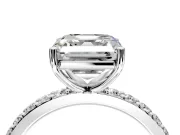 Solitaire Engagement Ring Setting for Asscher Cut Center with Round Cut Pave Band and Prong Head in Sterling Silver