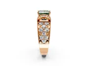 Pave Engagement Ring Setting for Fancy Green Princess Cut Center with Curved Accent Rows, Openwork and Prong Head in Rose Gold