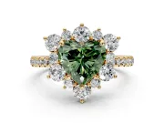 Floral Halo Engagement Ring Setting for Fancy Green Heart-Shaped Center with Pave Accents and Prong Head in Yellow Gold