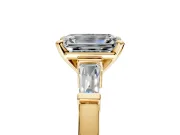 3 Stone Engagement Ring Setting for Emerald Cut Center with Channel Baguette Accents and Prong Head in Yellow Gold
