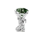 Solitaire Engagement Ring Setting for Fancy Green Round Cut Center with Bar-Station Pave Twist and Prong Head in White Gold