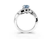 Halo Engagement Ring Setting for Fancy Blue Oval Center with Marquise and Pave Bypass Band and Prong Head in White Gold
