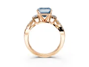 3 Stone Engagement Ring Setting for Fancy Blue Asscher Cut Center with Pave Split Shank and Prong Head in Rose Gold