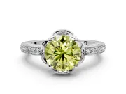 Floral Engagement Ring Setting for Fancy Yellow Round Cut Center with Four Accent Clusters and Prong Head in Sterling Silver