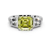 Channel-Set Engagement Ring Setting for Fancy Yellow Asscher Cut Center with Baguette Band and Prong Head in Platinum