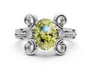 Solitaire Engagement Ring Setting for Fancy Yellow Oval Center with Twisted Band and Scroll Prong Head in Platinum