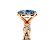 Solitaire Engagement Ring Setting for Fancy Blue Oval Center with Milgrain Bezel Accents and Prong Head in Rose Gold