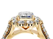 Large Accent Halo Engagement Ring Setting for Radiant Cut Center with Pave Split Shank and Prong Head in Yellow Gold