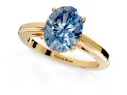 Solitaire Engagement Ring Setting for Fancy Blue Oval Center with Flat-Sided Plain Band and Prong Head in Yellow Gold