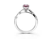 Baguette Engagement Ring Setting for Fancy Pink Emerald Cut Center with Alternating Bar-Set Band and Prong Head in Platinum