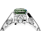 Cathedral Engagement Ring Setting for Fancy Green Radiant Cut Center with Antique-Style Pave Band and Prong Head in Platinum