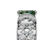 Pave Engagement Ring Setting for Fancy Green Emerald Cut Center with Curved Accent Rows, Openwork and Prong Head in Platinum