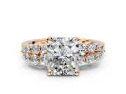 Cluster Engagement Ring Setting for Radiant Cut Center with 2-Row Shoulder Clusters and Prong Head in Rose Gold