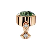 Milgrain Bezel Engagement Ring Setting for Fancy Green Round Cut Center with Marquise Stations and Bezel Head in Rose Gold