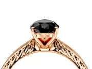 Solitaire Engagement Ring Setting for Fancy Black Pear-Shaped Center with Engraved Milgrain Band and Prong Head in Rose Gold