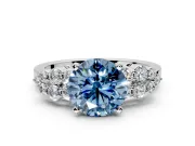 Cluster Engagement Ring Setting for Fancy Blue Round Cut Center with 2-Row Shoulder Clusters and Prong Head in White Gold